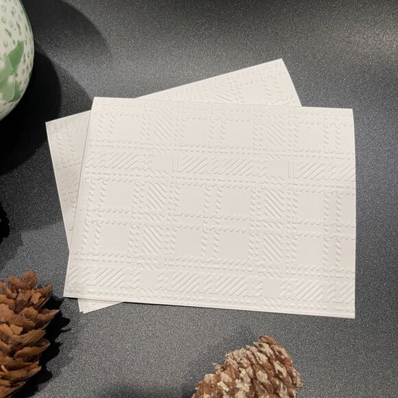 Plaid Embossed Holiday Cards, White Holiday Cards Set, Handmade Elegant Greeting - Picture 2 of 5